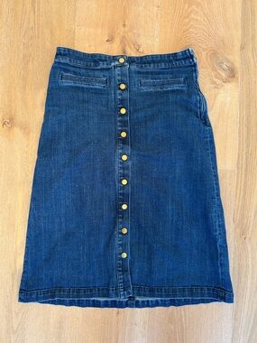 Talbots Dark Blue Button-Front Denim Midi Skirt